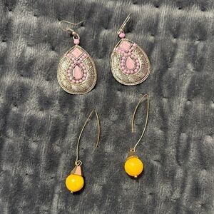 Pink and Yellow Dangle Earrings Set          2 for the price of 1
